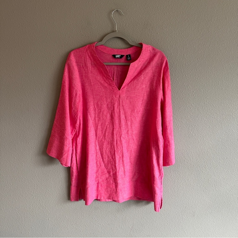 Lands' End Pink Linen Tunic Top Small